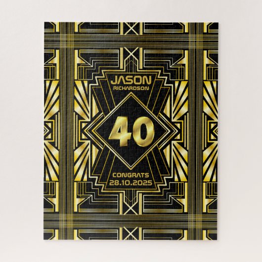40. Geburtstag Art Deco Gold Black Great Gatsby Puzzle (Vertikal)