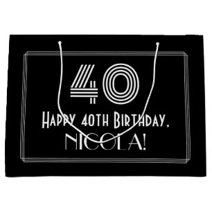 40. Geburtstag — Art Deco Inspiriert Aussehen "40" Große Geschenktüte