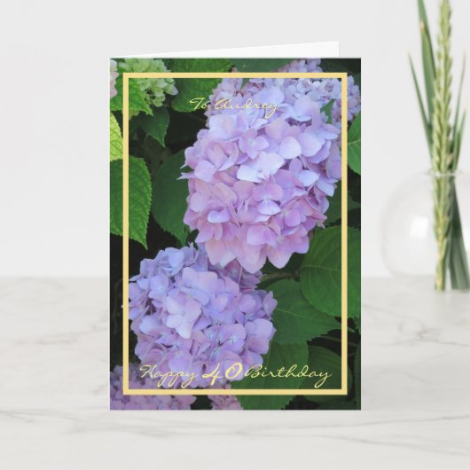 40. Geburtstag Audrey Hydrangeas Eleganter Goldrah Karte (Vorderseite)