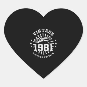 40. Geburtstag August Geschenk Vintag 1981 40 Jahr Herz-Aufkleber