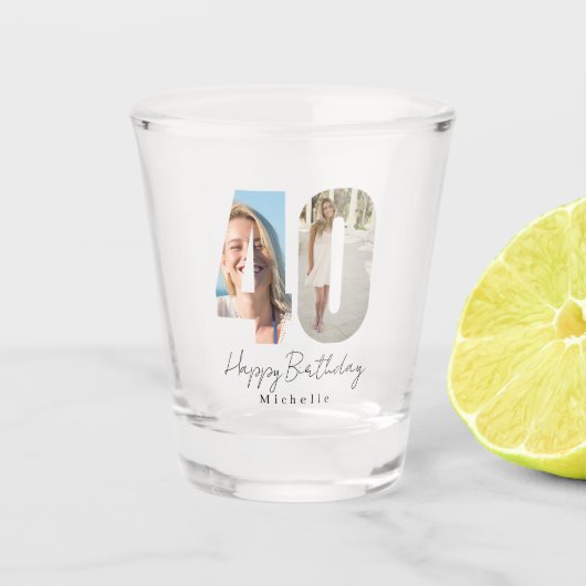 40. Geburtstag Benutzerfoto Schnapsglas (Vorderseite)