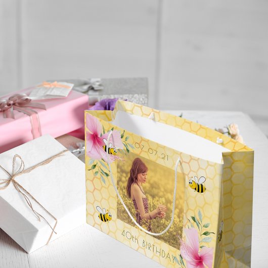 40. Geburtstag Bienen Honigwabenkraut Rosa Blüten Große Geschenktüte