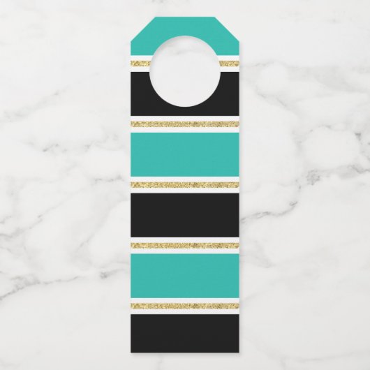 40. Geburtstag Black Aquamarin Gold Glitzer Confet Flaschenanhänger (Rückseite)