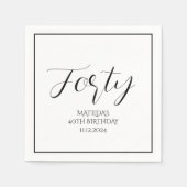 40. Geburtstag Black Elegant Script Moderne Cheers Serviette (Vorderseite)