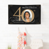 40. Geburtstag Black Gold Calligrafy Custom Foto Banner (Insitu)