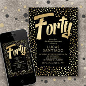 40. Geburtstag Black Gold Confetti Einladung
