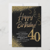 40. Geburtstag Black & Gold Glitzer Moderner Einladung (Vorderseite)