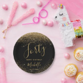 40. Geburtstag Black Gold Glitzer Sparkle Name Pappteller (Party)