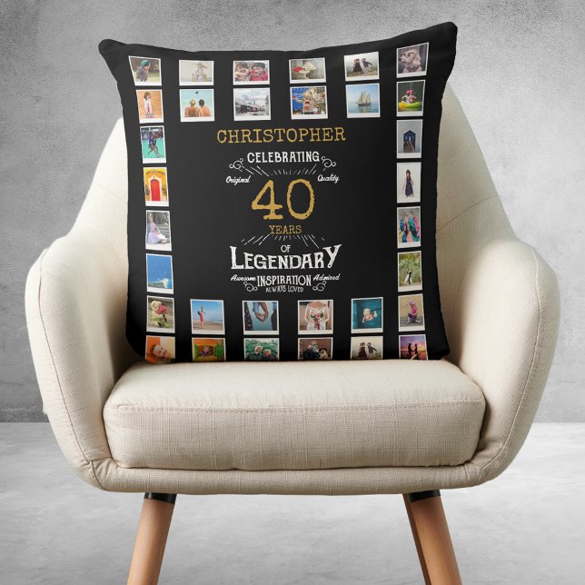 40. Geburtstag Black Gold Legendary Foto Kissen (40th Birthday Black Gold Legendary Photo Throw Pillow
)