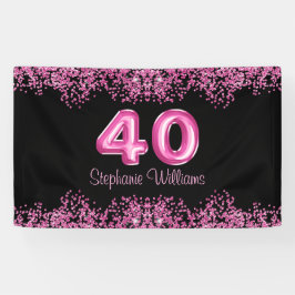 40. Geburtstag Black Pink Balloons Glitzer Party Banner