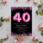 40. Geburtstag Black Pink Balloons Glitzer Party Einladung<br><div class="desc">🎉 Set für ein modernes, stilvolles und glamouröses 40. Party mit dieser atemberaubenden Einladung! 💖 ✨ Das Design zeichnet sich durch eine faszinierende Kombination aus Rosa und Schwarz aus, die eine Atmosphäre von Eleganz und Eleganz ausstrahlt. Die Nummer 40 steht im Zentrum der Bühne, die wunderschön in einem hellrosa Ballon-Buchstaben-Schriftart...</div>