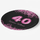 40. Geburtstag Black Pink Balloons Imitate Glitzer Pappteller (Schrägansicht)