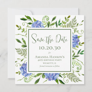 40. Geburtstag Blaue Hortensien Save The Date