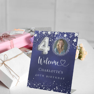 40. Geburtstag blauen Silberstars Foto willkommen Sockelschild