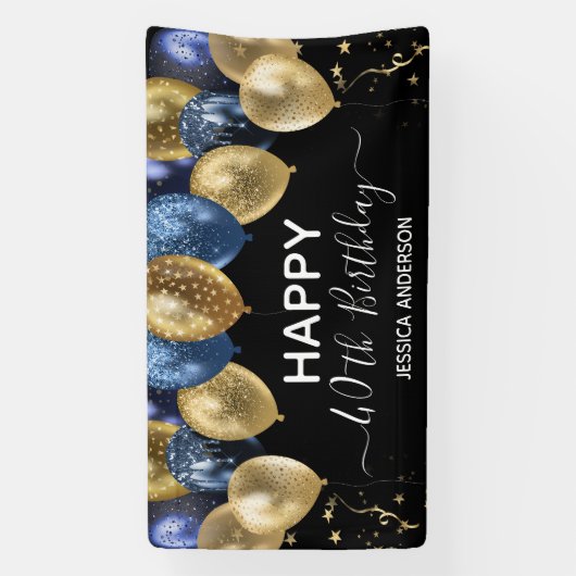 40. Geburtstag Blue Gold Balloons Banner (Vertikal)