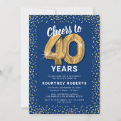 40. Geburtstag Blue Gold Einladung (Vorderseite)