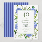 40. Geburtstag Blue Hydrangeas Einladung (Vorne/Hinten)