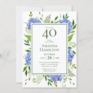 40. Geburtstag Blue Hydrangeas Einladung