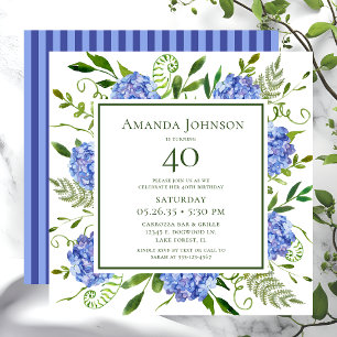 40. Geburtstag Blue Hydrangeas Einladung