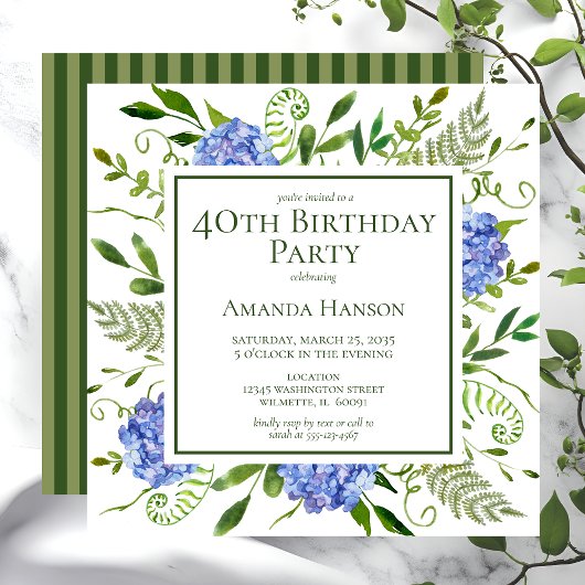 40. Geburtstag Blue Hydrangeas Einladung