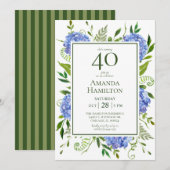 40. Geburtstag Blue Hydrangeas Einladung (Vorne/Hinten)