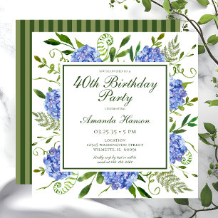40. Geburtstag Blue Hydrangeas Script Einladung