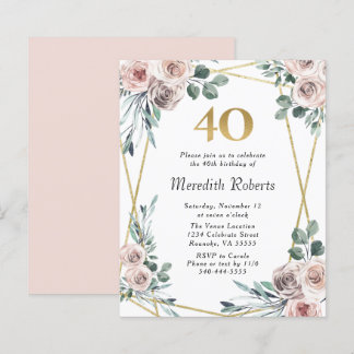 40. Geburtstag Blumengold Party Einladung