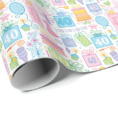 40. Geburtstag Blumenkuchen-Balloons Hut präsentie Geschenkpapier (Rolleneckpunkt)