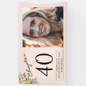 40. Geburtstag Blumenrosa Foto Banner (Vertikal)