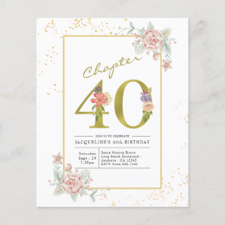 40. Geburtstag Blumenschrift Gold-Script-Einladung Flyer