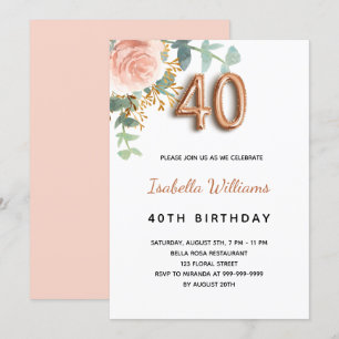 40. Geburtstag Blumenstrauß Rose Goldbarsch Eukaly Einladung
