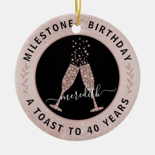 40. Geburtstag Blush Glitzer Champagne Toast Name Keramik Ornament