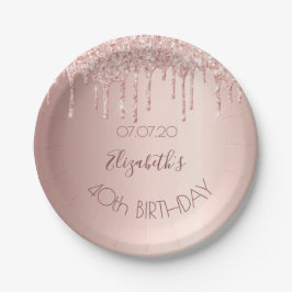 40. Geburtstag blush Rose Gold Glitzer Tropfen Nam Pappteller