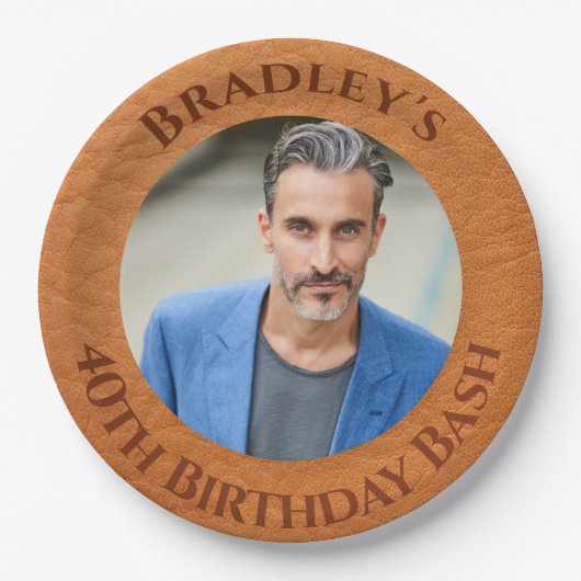 40. Geburtstag Braun Leder Pappteller (Vorderseite)