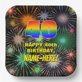 40. Geburtstag: Bunte, lustige feierliche Feuerwer Pappteller (Vorderseite)