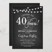 40. Geburtstag - Chalkboard Schwarz-weiß Einladung (Vorne/Hinten)