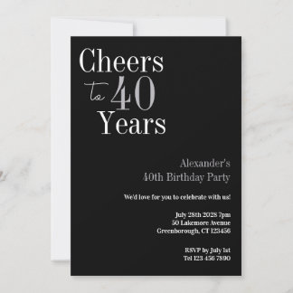 40. Geburtstag Cheers 40 Jahre Schwarzes Silber Pa Einladung