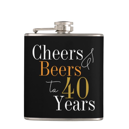 40. Geburtstag Cheers and Biere Black Gold Flachmann (Vorderseite)