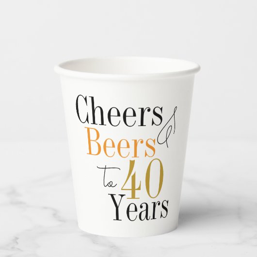 40. Geburtstag Cheers and Biere Minimales Party Pappbecher (Vorderseite)