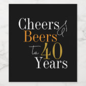 40. Geburtstag Cheers Beers Black Gold Party Weinetikett (Einzelnes Label)