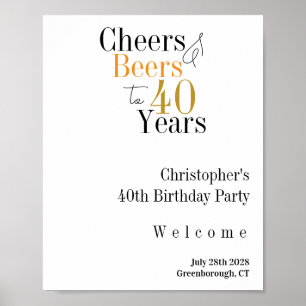 40. Geburtstag Cheers Biere Minimal Party Willkomm Poster