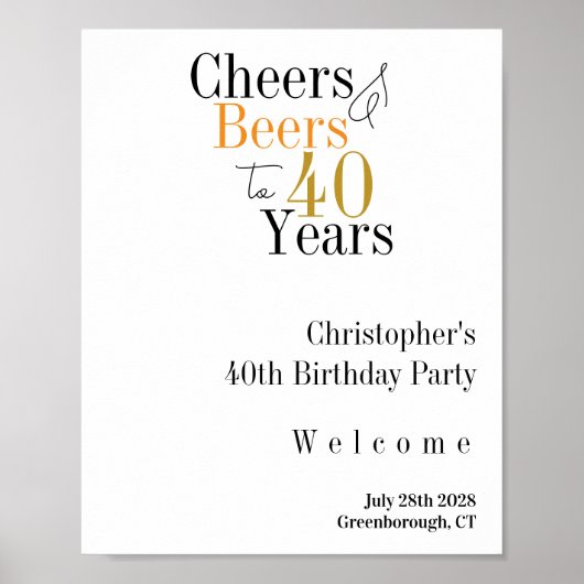 40. Geburtstag Cheers Biere Minimal Party Willkomm Poster (Vorne)