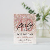 40. Geburtstag Chic Glitzer Ombre Save the Date Postkarte (Stehend Vorderseite)