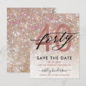 40. Geburtstag Chic Glitzer Ombre Save the Date Postkarte (Vorne/Hinten)