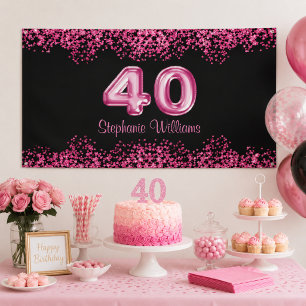 40. Geburtstag Chic Schwarz Rosa Faux Glitter Part Banner
