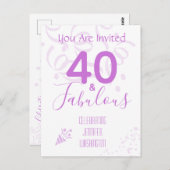 40. Geburtstag Confetti Hot Pink Party Einladung Postkarte (Vorne/Hinten)