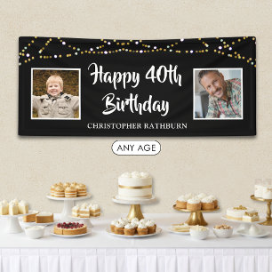 40. Geburtstag Dann & Jetzt Fotos leuchten schwarz Banner
