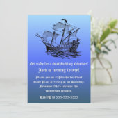 40. Geburtstag des Kapitäns Piratenschiff - Blauer Einladung (Stehend Vorderseite)