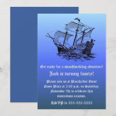 40. Geburtstag des Kapitäns Piratenschiff - Blauer Einladung (Vorne/Hinten)