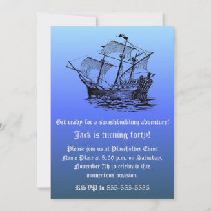40. Geburtstag des Kapitäns Piratenschiff - Blauer Einladung
